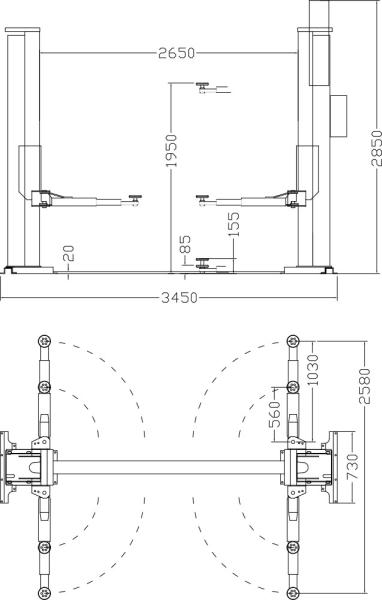 Zavagli Eurolift Z62/3SL schwellenfreie 2-Säulen-Hebebühne 3500kg 2650mm Durchfahrt